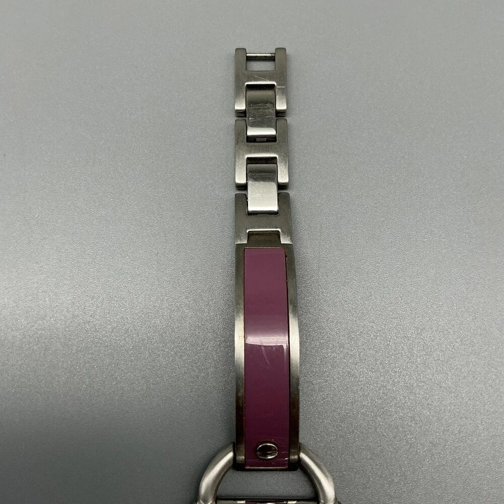 Fossil ES-2472 Womens Watch 30mm Silver Tone Purple Inlay Stainless New Battery